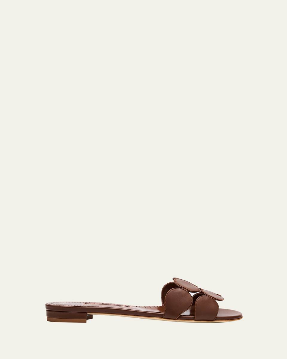 Circle-Cut Leather Flat Slide Sandals